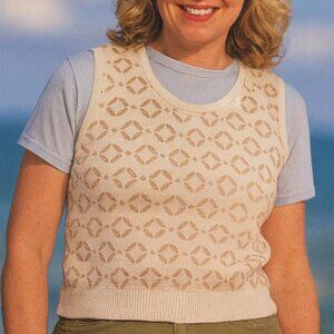 Knit Sweater Vest – Cream & Taupe Geometric Pattern (Size XL)